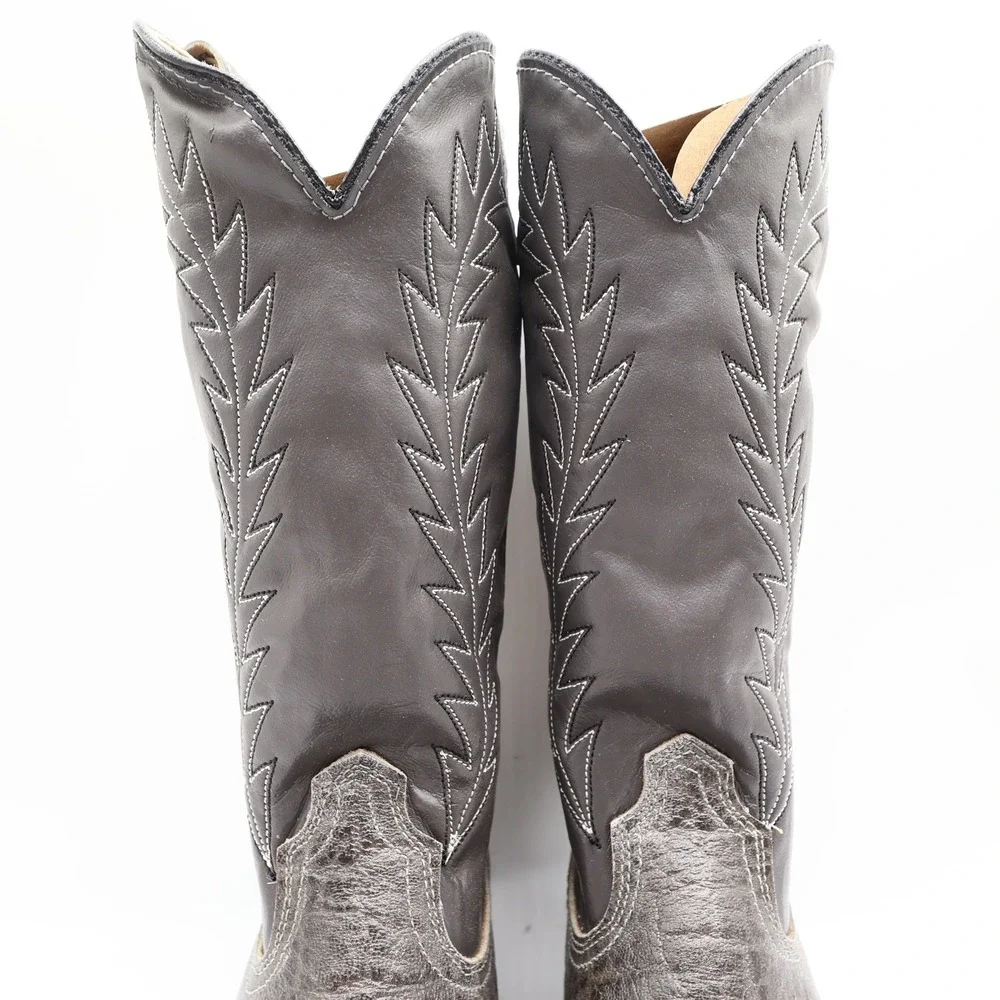 Acme 80s Western Boots Youth 3.5 D Grey Elephant Print Leather NIB 2395 Vintage